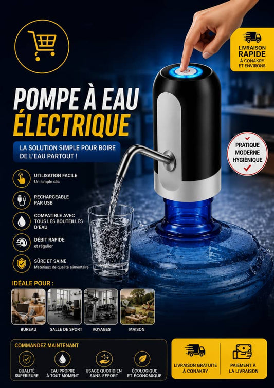 Pompe à Eau Électrique Rechargeable USB – Débit Rapide pour Bonbonnes d'Eau