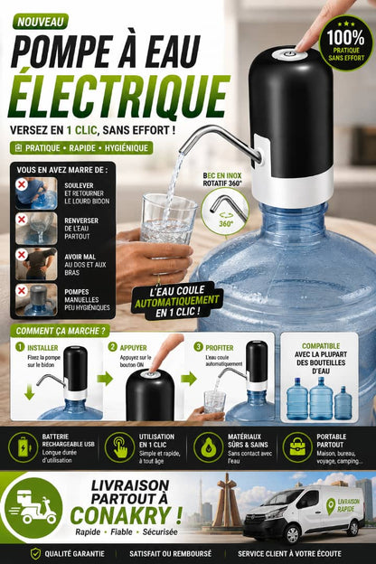 Pompe à Eau Électrique Rechargeable USB – Débit Rapide pour Bonbonnes d'Eau